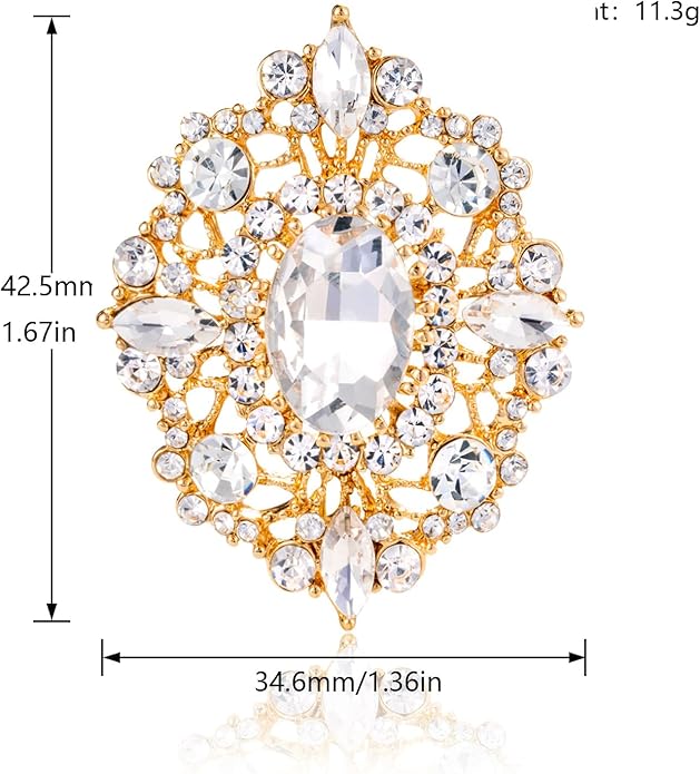 LAXPICOL Vintage Clear Austrian Crystal Brooch Pin for Women Elegant Wedding Bridal Brooches Broach Pin 1.69"*1.39"