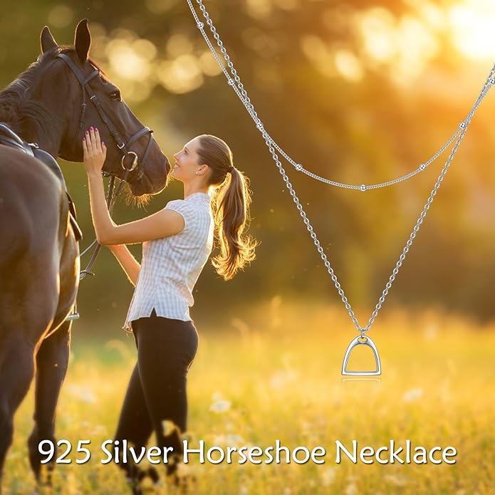 YFN Sterling Silver Double Horse Strirrup Lariat Necklace Gift For Women