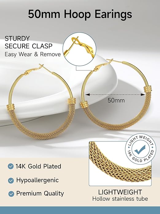 PROSTEEL 30/40/60/80/100mm Chunky Hoop Earrings For Women Gold Plated/Black Stainless Steel Hoops Earrings Statement Jewelry