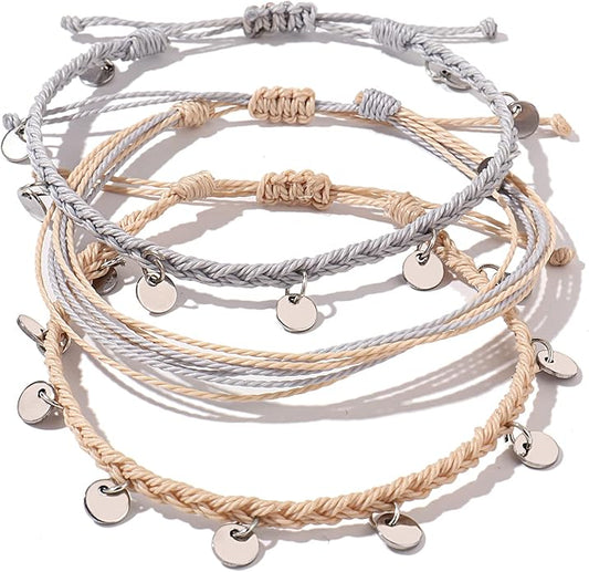 FANCY SHINY String Ankle Bracelets Waterproof Rope Anklets Braided Beach Boho Coin Anklets Cute Friendship Foot Jewelry for Women