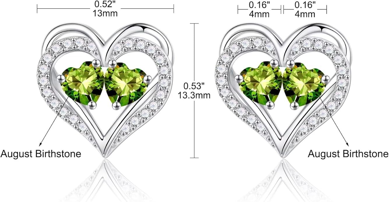 Iefil Birthstone Earrings for Women - 925 Sterling Silver Heart Earrings Anniversary Birthday Gifts for Women Wife Girlfriend Mom