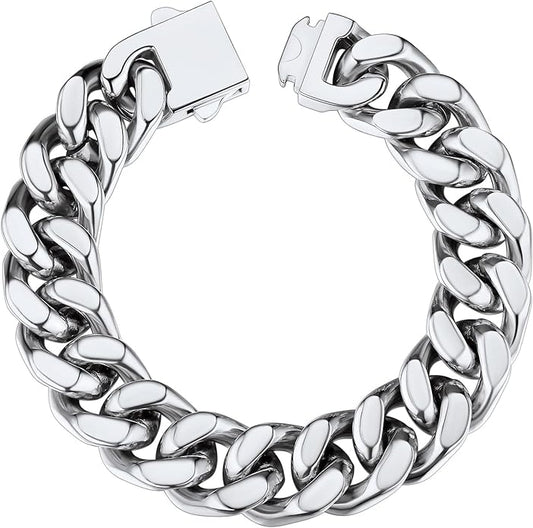 ChainsHouse Stainless Steel Cuban Link Bracelet for Men, 5mm/7mm/9mm/12mm Width, 7.5"/8.3"/9" Length, Black/18K Gold Plated Chain Wrist Bracelets for Men, with Gift Box