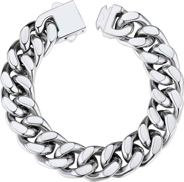 ChainsHouse Stainless Steel Cuban Link Bracelet for Men, 5mm/7mm/9mm/12mm Width, 7.5"/8.3"/9" Length, Black/18K Gold Plated Chain Wrist Bracelets for Men, with Gift Box