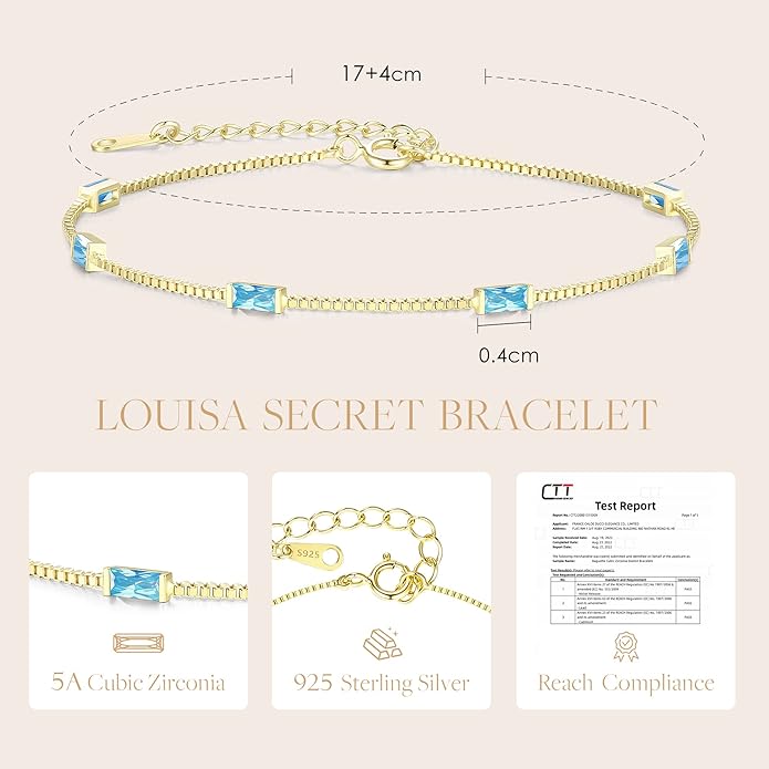LOUISA SECRET Birthstone Bracelets for Women, 925 Sterling Silver Dainty Simple Women Charm Link Bracelet, Birthday Anniversary Jewelry Gifts for Women Wife Mom Her