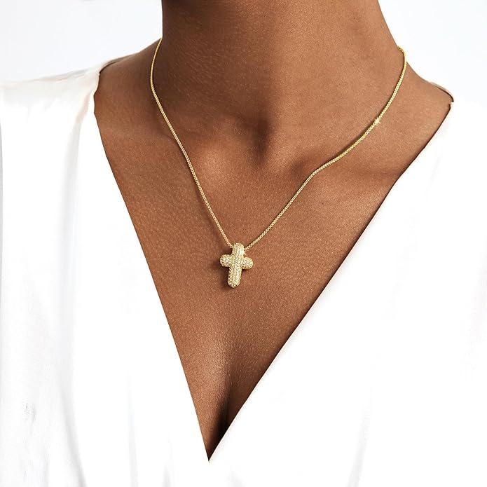 Partm Gold Cross Necklace for Women 14K Plated Dainty Pendant Cross Chain Faith Crucifix Choker Baptism Necklace for Women Trendy Religious Jewelry Hypoallergenic