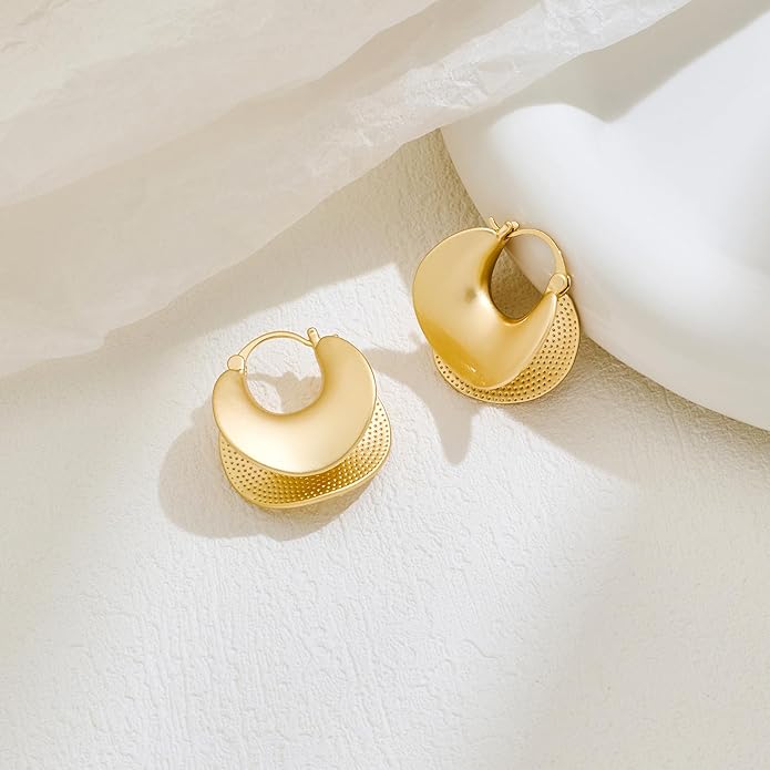 YUJIE Gold Plated Hoop Earrings for Women Brass Earring Chunky Statement Jewelry