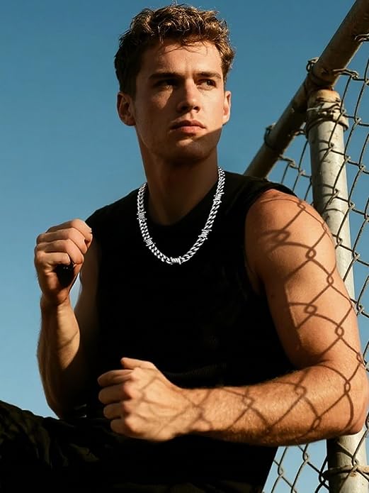 Bestyle Barbed Wire Necklace 5/7/9/12mm Mens Chain Necklaces Hip-hop Punk Gothic Stainless Steel Chain Heavy Thick Cuban Link Chain for Men Women, Length 16/18/20 Inch