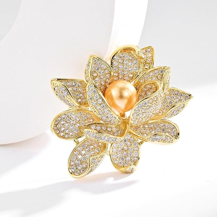 Flower Brooch for Women Girls Flower Rhinestone Brooch Gold Plated Lapel Pin Clothing Accessory Wedding Gift Fashion Jewelry for Mom Wife