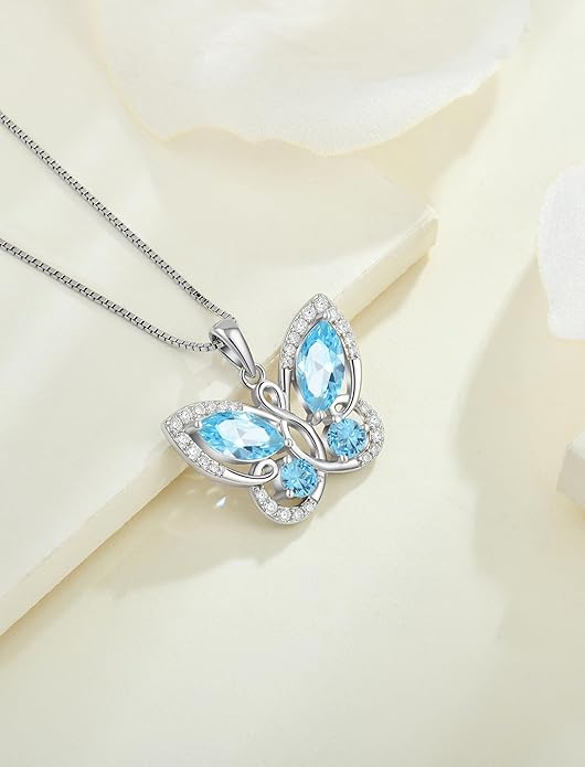 STARCHENIE Butterfly Pendant Necklace for Women 925 Sterling Silver Birthstone Butterfly Jewelry Gifts