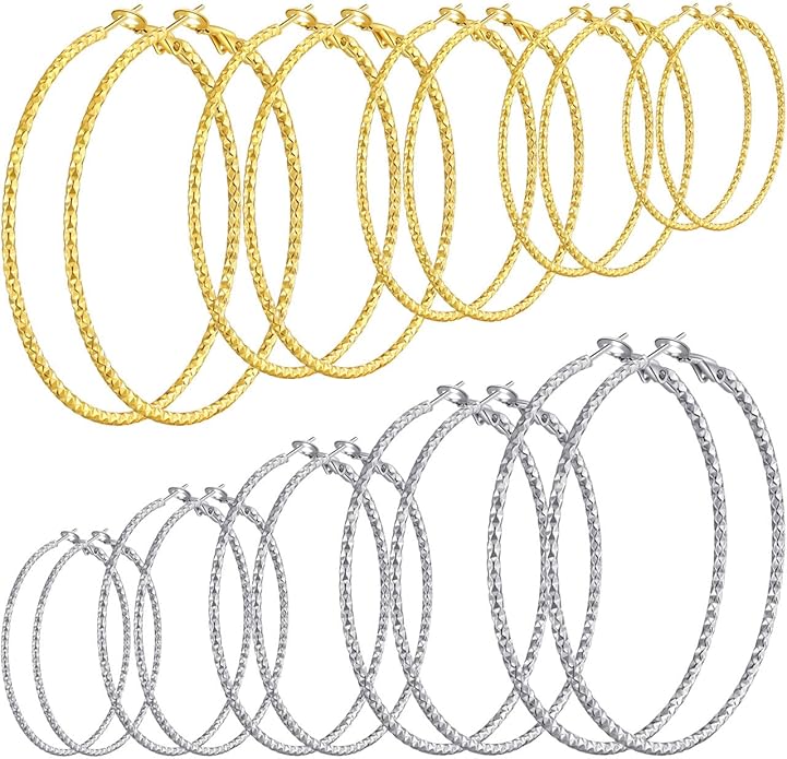 5/10 Pairs Stainless Steel Hoop Earrings for Women Hypoallergenic Large Small 14K Gold Plated Starry Sky Filigree Hoops Silver Plated Hoop Earring Pack Lightweight Fashion Earrings Set