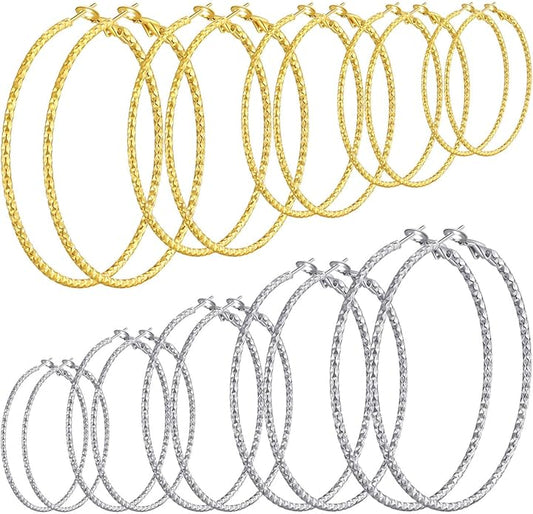 5/10 Pairs Stainless Steel Hoop Earrings for Women Hypoallergenic Large Small 14K Gold Plated Starry Sky Filigree Hoops Silver Plated Hoop Earring Pack Lightweight Fashion Earrings Set