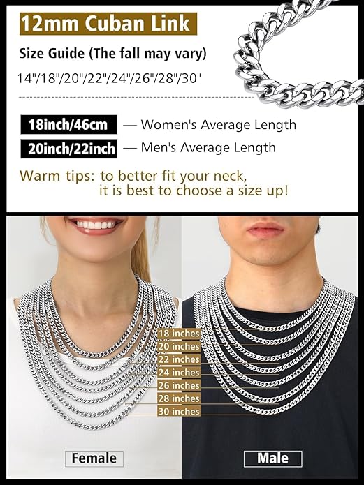 FindChic Men Curb Chain Necklace 18K Gold Plated/Stainless Steel/Black Chunky Double Tight Cuban Link Hip Hop Neck Chains for Men Boys 3.5MM/5MM/6MM/7MM/9MM/12MM 14''-30'' 8 Length Options (Send Gift Box)