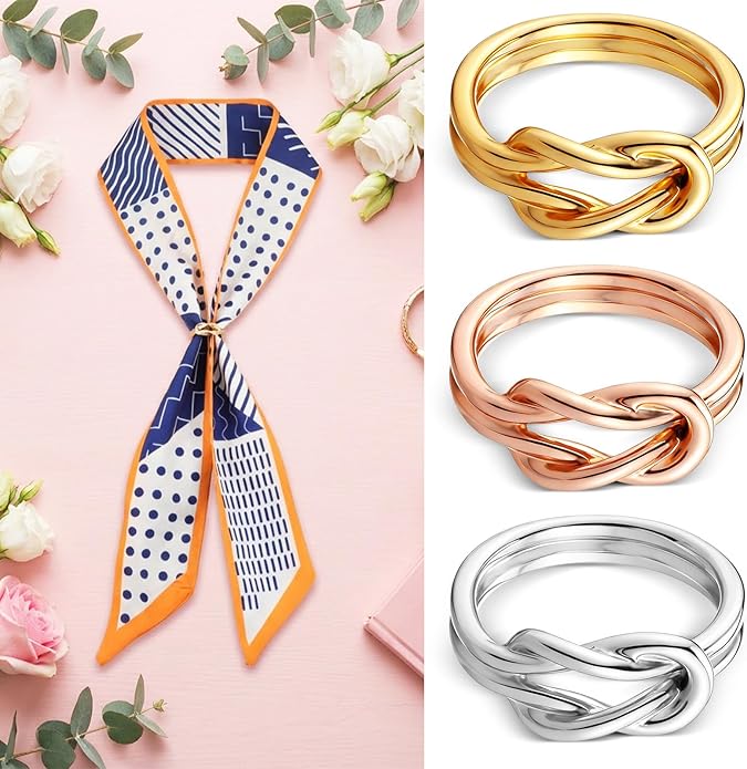 3 PCS Scarf Ring Double Layered Knot Silk Scarf Ring Brooch for Women Statement Dainty Scarfs Holder Rings Double Line Shawl Scarves Buckle Wrap Clasp Clip Finger Size for T-Shirt Clasp Dress Clothing