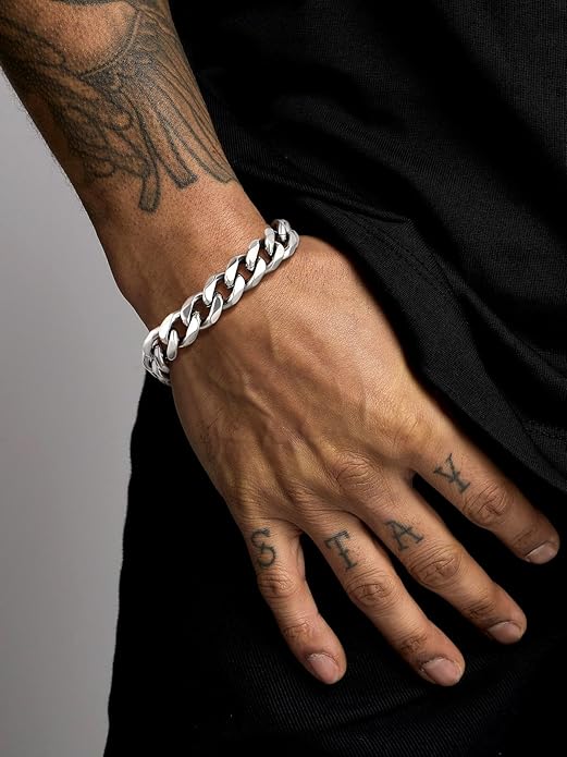 U7 Link Bracelets for Men, Cuban Link/Rope/Watch Band Solid Bracelet, Silver Black Gold Color Wrist Bracelet 3/6/9/12/15mm Width, 6.5/7.5/8.3 Inch Length, Hand Chain Jewelry for Mens Women