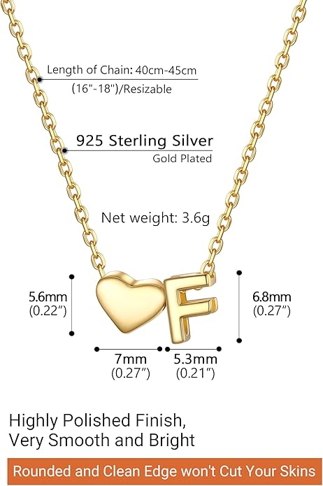 PROSILVER Initial Heart Necklace for Women, 925 Sterling Silver Tiny Heart Letter Necklace Siver, Gold Necklace, Come with Box