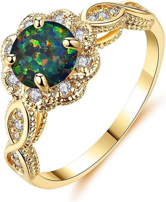 CiNily 18K Gold Plated Opal Ring-White Fire Opal & Amethyst & Cubic Zirconia Women Jewelry Gemstone Engagement Anniversary Ring Size 5-13