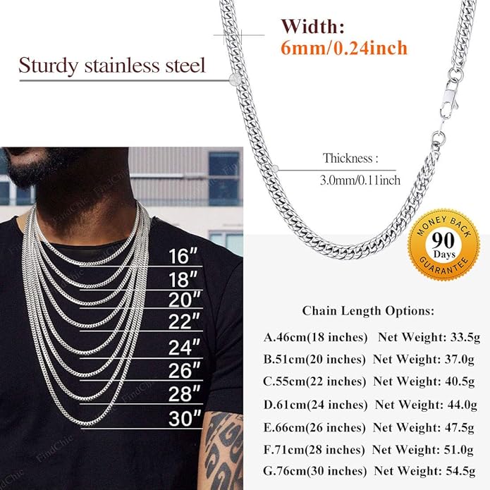 FindChic Men Curb Chain Necklace 18K Gold Plated/Stainless Steel/Black Chunky Double Tight Cuban Link Hip Hop Neck Chains for Men Boys 3.5MM/5MM/6MM/7MM/9MM/12MM 14''-30'' 8 Length Options (Send Gift Box)