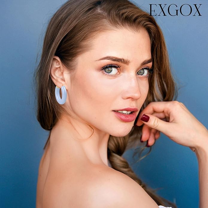 EXGOX 5mm Wide Gold Hoop Earrings for Women,Sterling Silver Hoop Earrings Large Silver Hoop Earrings Hypoallergenic Lightweight 14K Real Gold Plated Big Hoop Earrings for Women 30/40/50/60/70mm