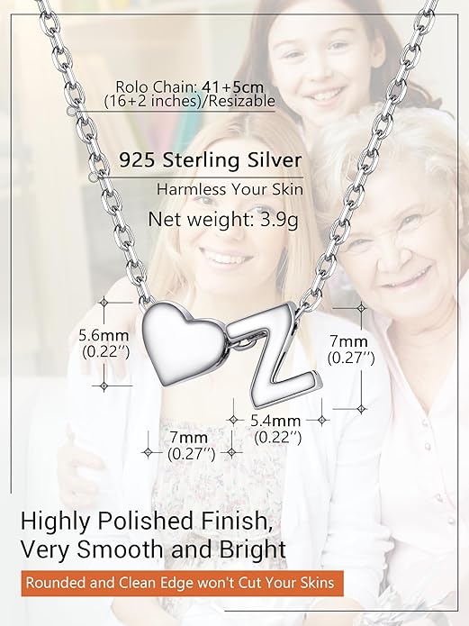 PROSILVER Initial Heart Necklace for Women, 925 Sterling Silver Tiny Heart Letter Necklace Siver, Gold Necklace, Come with Box