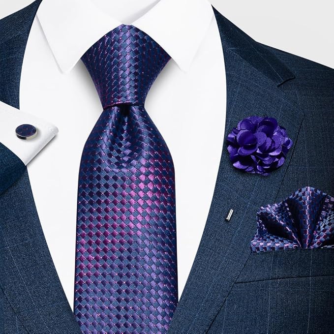 joy alice Ties Set Men Mixed Color Necktie Handkerchief Cufflinks Brooch 3.15 Formal