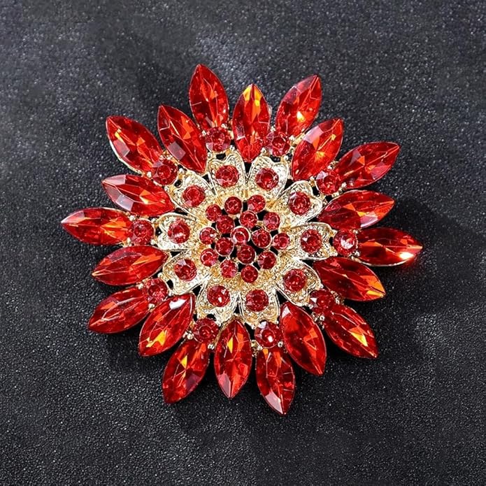 Rhinestone Large Flower Brooches Pins for Women Fashion Sparkly Crystal Sunflower Statement Brooch Unique Wedding Party Suit Dress Jewelry Accessories