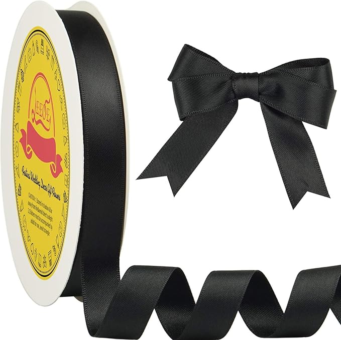 LEEQE Double Face Black Satin Ribbon 5/8 inch X 50 Yards Polyester Black Ribbon for Gift Wrapping Very Suitable for Weddings Party Invitation Decorations and More