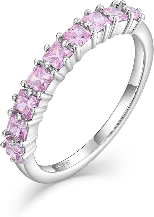 Princess Cut Stackable Rings 925 Sterling Silver Eternity Rings Birthstones Jewelry for Women Size 5-10