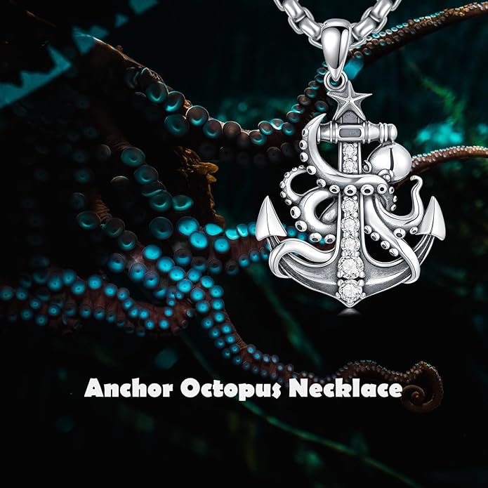 MEIDERBO Anchor Necklace for Men Women 925 Sterling Silver Earth/Swordfish/Trident/Compass Pendant Nautical Jewelry for Birthday Christmas