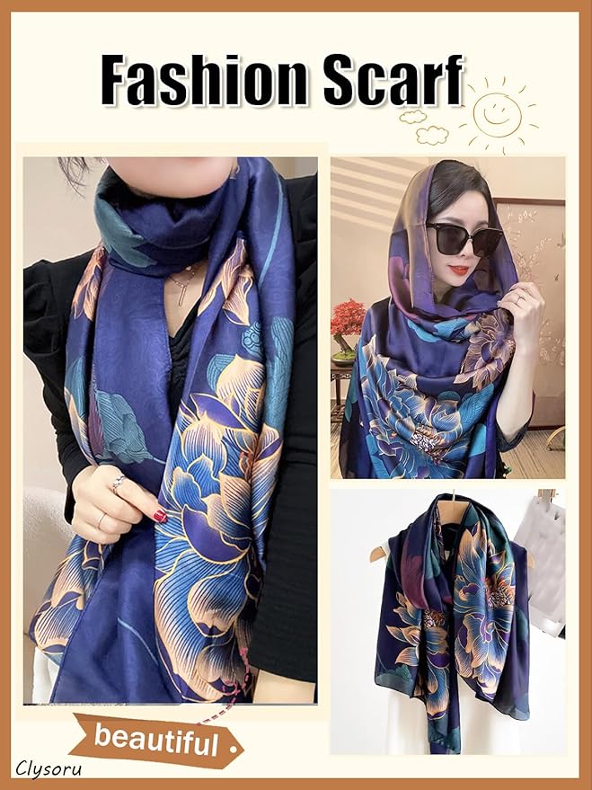 Clysoru Silk Scarf For Women Hair Scarves Lightweight Satin Elegant Shawl Wraps Bufanda Mujer Fashion Accessories 70.8"X35.4"