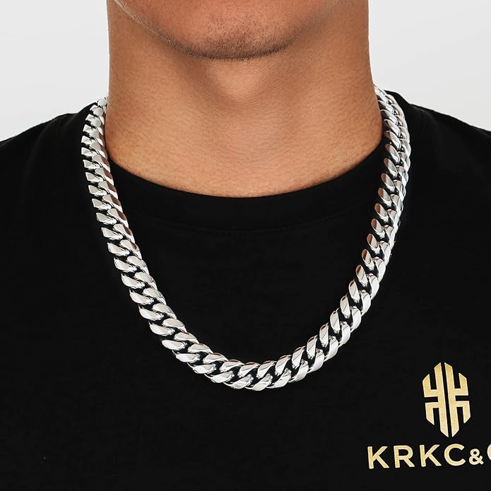 KRKC&CO Cuban Link Chain for Men 8/10/12/14mm, Brithday Gift for Men, 18k Gold Miami Necklace, Durable, Anti-Allergies Hip Hop Jewelry for Mens