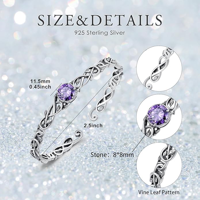 Natural Gemstone Vine Filigree Cuff Bracelet, 925 Sterling Silver Vintage Adjustable Bangle, Boho Floral Jewelry Gift for Women