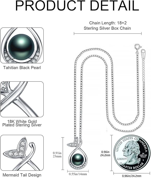 KANNSOAR Tahitian Black Pearl AAAA 18K Gold Plated Sterling Silver Trendy Pendant Necklace for Women Wife Mom Girlfriend Valentine Her Jewelry Gift for Anniversary Birthday Christmas