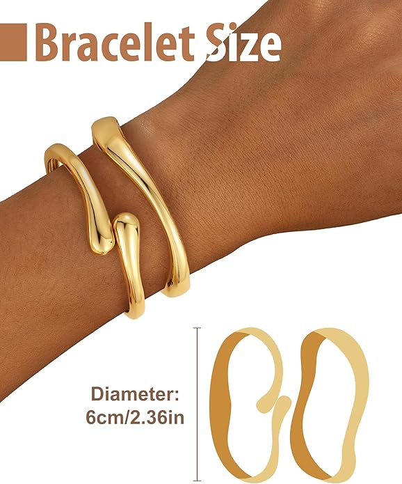 HMGADN Chunky Gold Bangle Bracelets for Women, Gold Twist Cuff Bracelet Trendy Stackable Bangles Set Fashion Jewelry Gifts