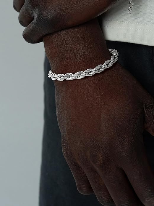 U7 Link Bracelets for Men, Cuban Link/Rope/Watch Band Solid Bracelet, Silver Black Gold Color Wrist Bracelet 3/6/9/12/15mm Width, 6.5/7.5/8.3 Inch Length, Hand Chain Jewelry for Mens Women
