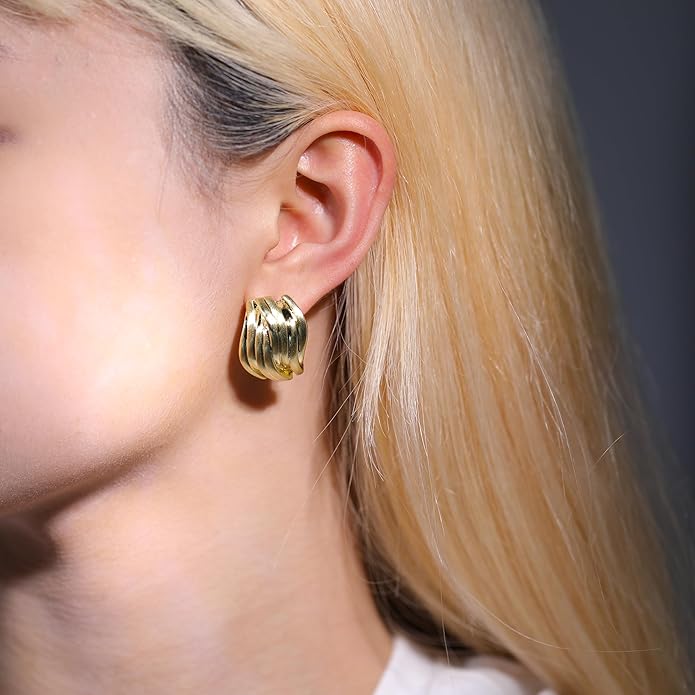 Two Tone Huggie Hoop Earrings Cross Over Design Twisted Rope Silver Gold Statement Wide Band Clip On Hoops for Women Fashion Jewelry Gift