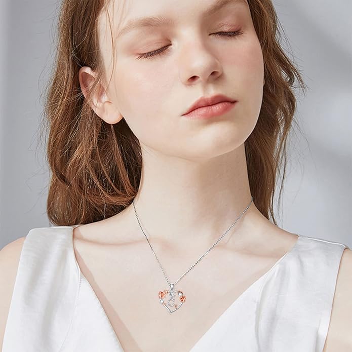 AOBOCO Rose Heart Necklaces Valentines Gifts for Women, 925 Sterling Silver Rose Love Heart Initial Letter Pendant Necklace Jewelry Mothers Day Christmas Birthday Gifts for Her Mom Wife Girlfriend