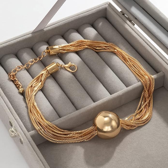 YOOESTORES82 14k Gold Chunky Bead Choker Adjustable Necklace for Women,Trendy Bohemia Chains Choker Statement Necklace Jewelry for Gifts Prom Party