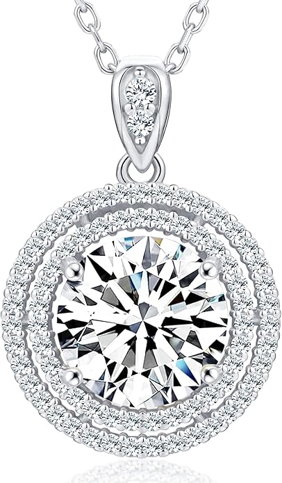 18K Gold Vermeil Imitation Diamond Necklace for Women, Moissanite Sterling Silver 18+2" Chain - Cluster Style