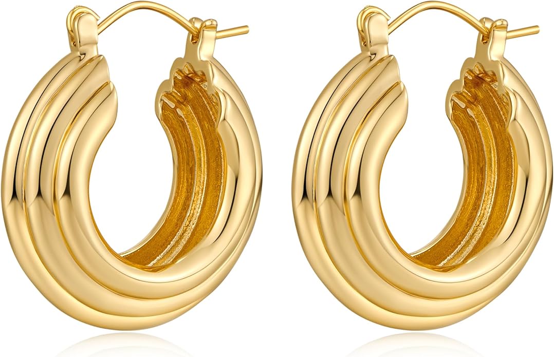 YUJIE Gold Plated Hoop Earrings for Women Brass Earring Chunky Statement Jewelry