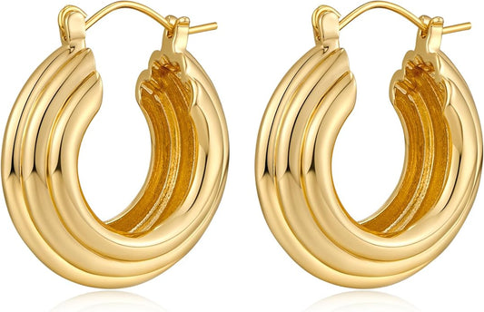 YUJIE Gold Plated Hoop Earrings for Women Brass Earring Chunky Statement Jewelry