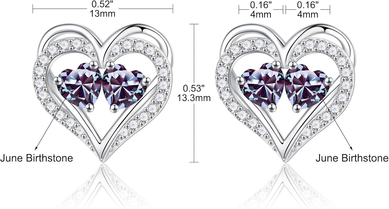 Iefil Birthstone Earrings for Women - 925 Sterling Silver Heart Earrings Anniversary Birthday Gifts for Women Wife Girlfriend Mom