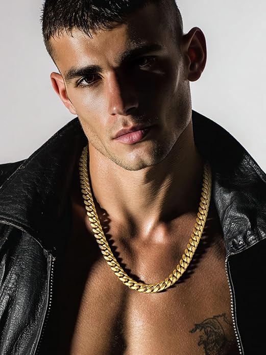 ChainsPro Chunky Miami Cuban Link Chains for Men,Stainless Steel Cuban Chain Necklace,4.8/6/10/14mm Width,No Tarnish& Thick Hip Hop Jewelry,18-30 inch Length, Black/Gold Plated/Silver,Send Gift Box