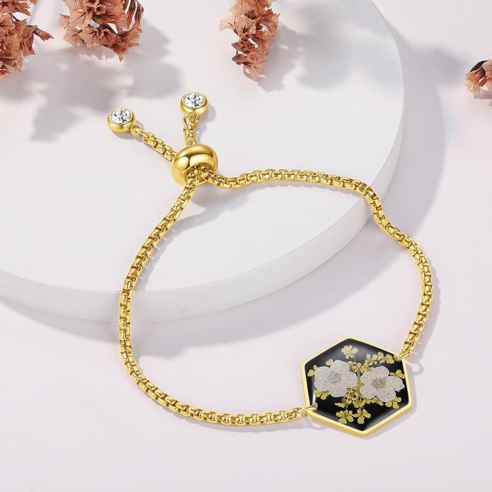 Forget-Me-Not Pressed Wildflower Bracelet | Pressed Flower Bracelet | Gold/Silver Pressed Flower Jewelry | Personalized Handmade Jewelry | Gift For Women