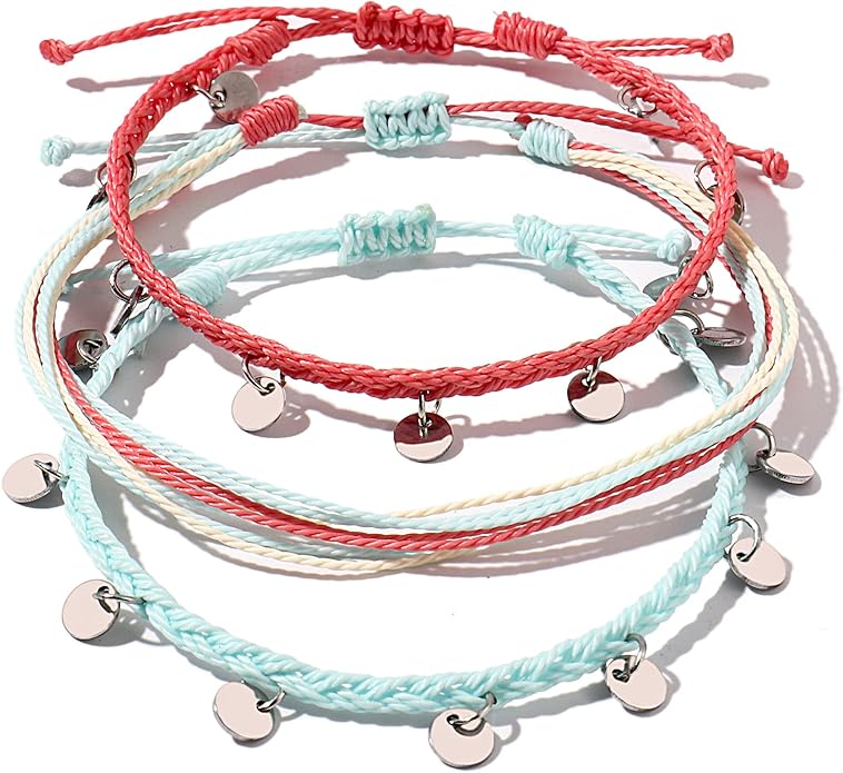 FANCY SHINY String Ankle Bracelets Waterproof Rope Anklets Braided Beach Boho Coin Anklets Cute Friendship Foot Jewelry for Women