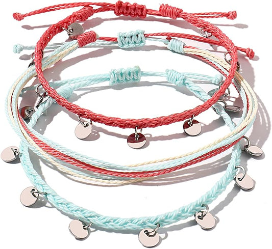FANCY SHINY String Ankle Bracelets Waterproof Rope Anklets Braided Beach Boho Coin Anklets Cute Friendship Foot Jewelry for Women