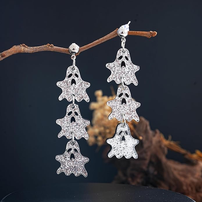 Halloween BOO Ghost Skull Earrings for Women, Gothic Dark Bat Dangle Earrings,Retro Acrylic Cute Lightweight Drop Dangle Earring Jewelry Gifts, Holiday Festive Cosplay Party Decorations Accessories