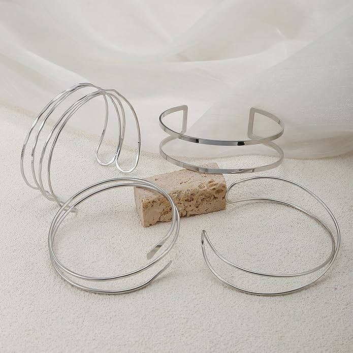 YVVLEE 4 Pieces Gold Arm Cuff Bracelets Set Jewelry Upper Coil Bangle Bracelets Adjustable Armband Set for Women