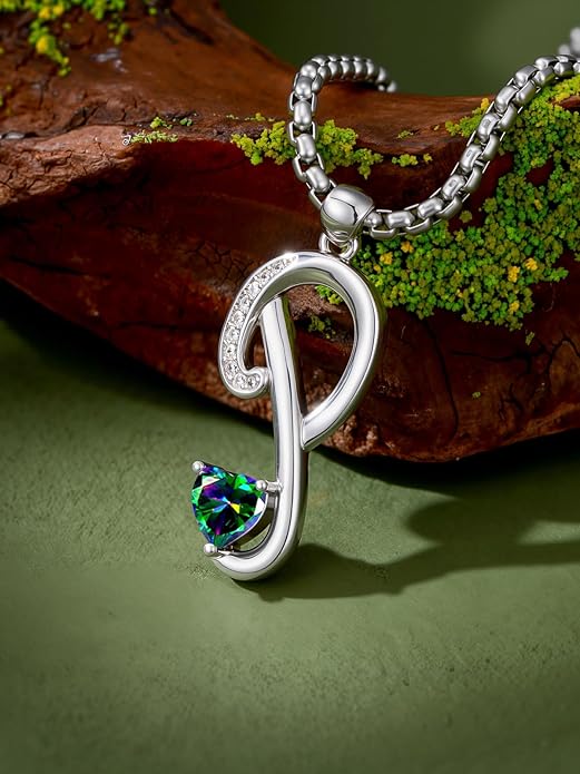 Christmas Gifts for Women Alphabet A to Z Initial Birthstone Pendant Necklaces for Women - 18k White Gold Plated Personalized Name Jewelry Valentine Mothers Day Birthday Gifts for Women Her Girlfriend