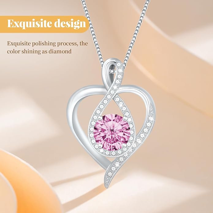 925 Sterling Silver Infinity Heart Necklace for Women, Rhodium Plated Cubic Zirconia Pendant Gift for Girlfriend Wife Mom - Anniversary Valentine's Day Birthday Present with Elegant Gift Box