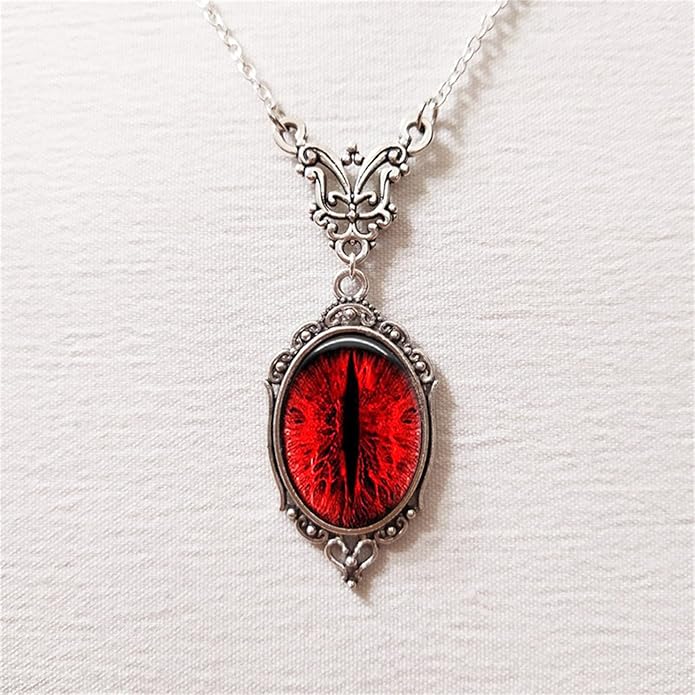Gothic Vampire Necklace Vintage Stardust Crystal Cameo Pendant Necklace Punk Style Vampire Pendant Oval Necklace Satanic Demon Red Pendant Necklace Jewelry